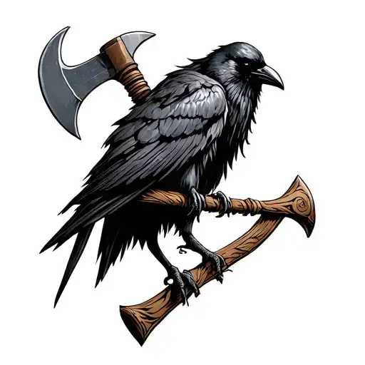 Viking With An Ax And A Crow In Black And Gray