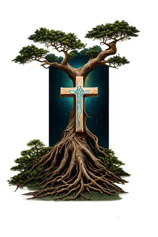 Realistic Tree With A Cross Inside Of It