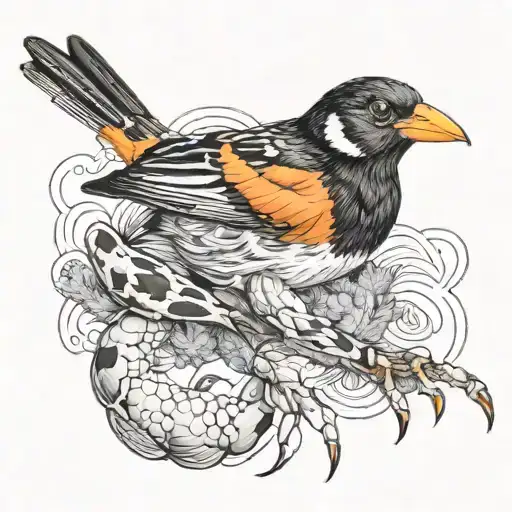 Oriole Bird Eating A Crab Sleeve