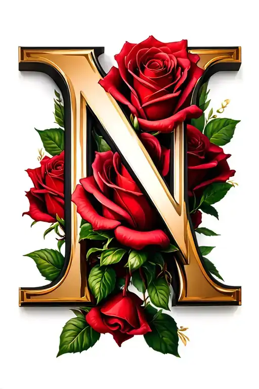 Letter N With Rose Wrapped