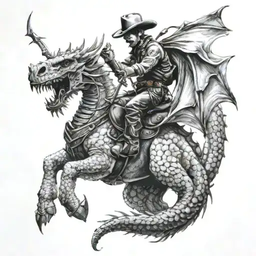Cowboy Riding A Dragon Flying