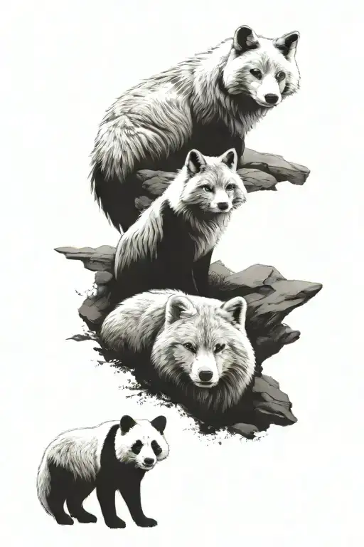 Fox And Wolf And Panda Bear