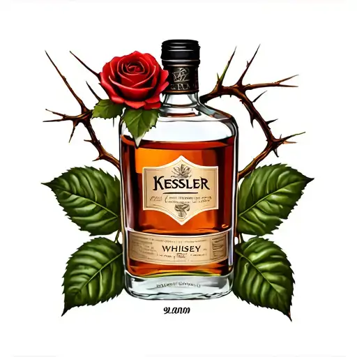 Kessler Whiskey Bottle With A Rose And Thorns Coming Out Of The Top
