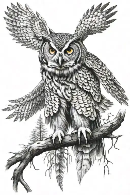 Outdoors Themed Tattoo With An Owl And Sasquatch