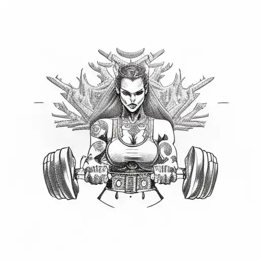 Dumbbell-wielding Warrior Princess Riding A Motorcycle Through A Mystical Forest