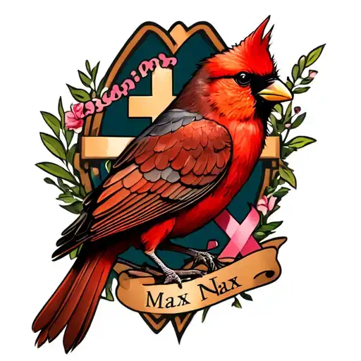 Red Bird With A Cross And Cancer Ribbon With Name Max