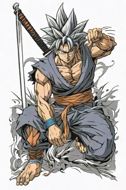 Generate Me An Anime Tattoo The Include Goku With Sasuke Eyes And Ichigo Sword