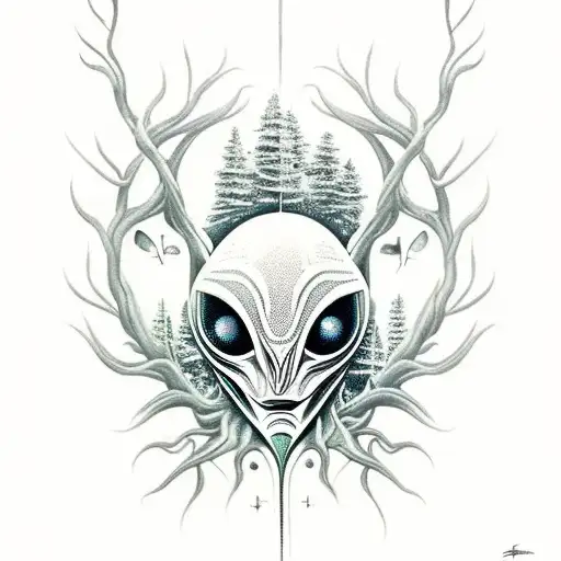 A Mysterious Alien Creature In A Magical Dark Forest