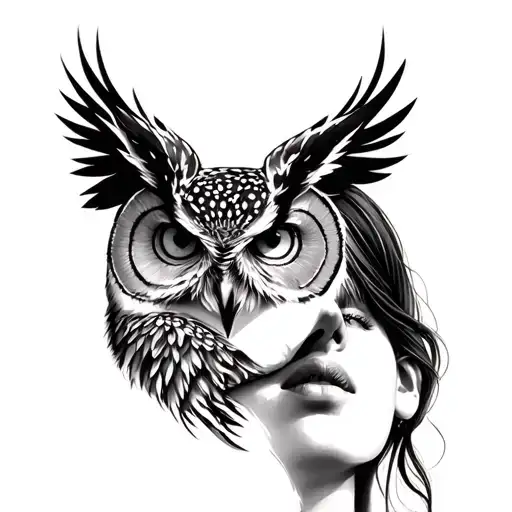 Face With A Beautiful Girl With An Owl