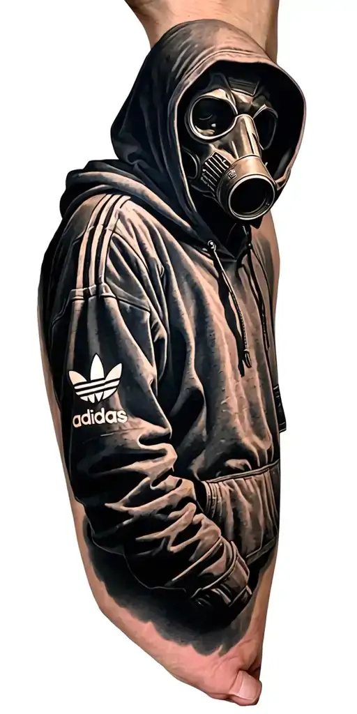 Grim Reaper In A Wartime Gas Mask Wearing An Adidas Hoody