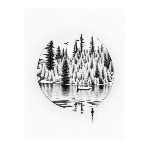 Forest With Lake And Animals