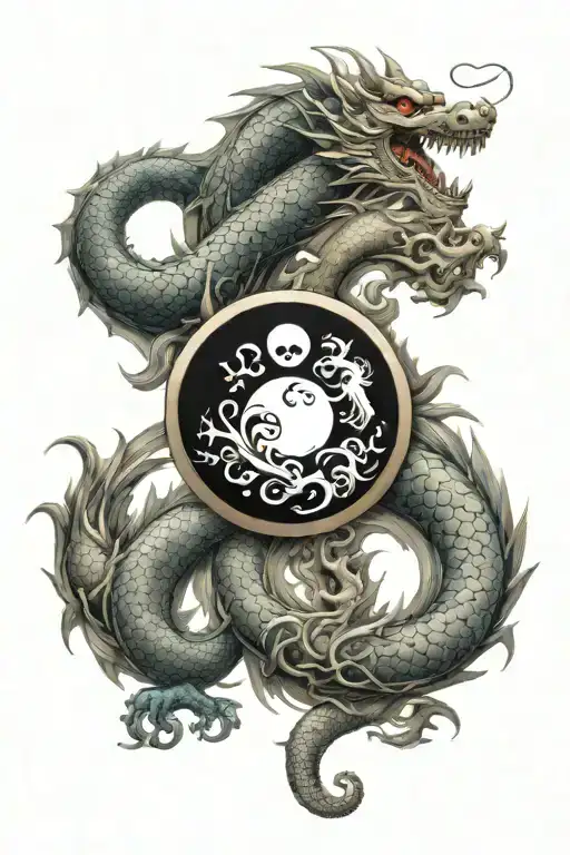 Yin And Yang Symbol In The Middle And Two Chinese Dragon That Surrounds The Symbol