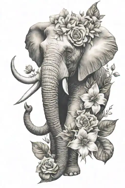 Elephant Head And Flowers Wrapped