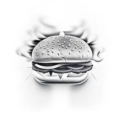 Airplane Flying Over A Grill With Smoke Forming The Shape Of A Burger