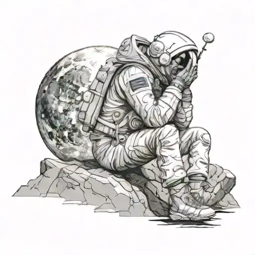 A Man On The Moon Sitting And Thinking In A Sort Of Sad Mood