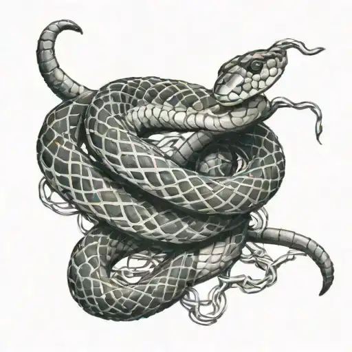 Small Realistic Snake Intertwined In Barbed Wire