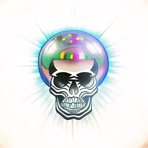 A Disco Ball With A Skull Wearing Devil Horns Inside