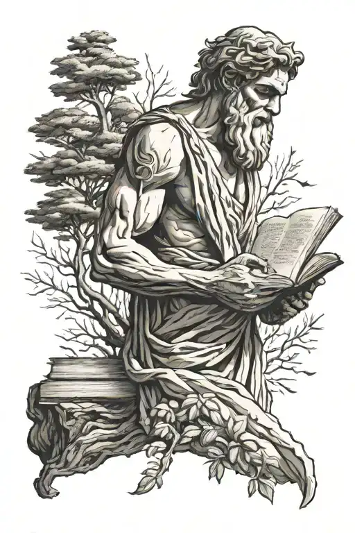 Greek God Holding Open Book In Forest