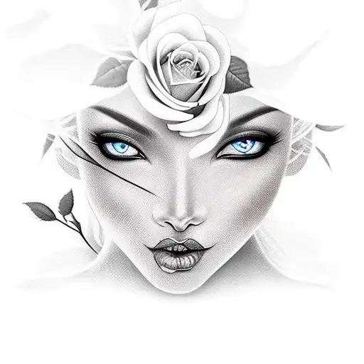 Black Lady's Face With Roses