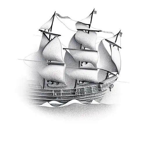 A Realistic Pirate Ship Sailing On A Sea Made Of Sand