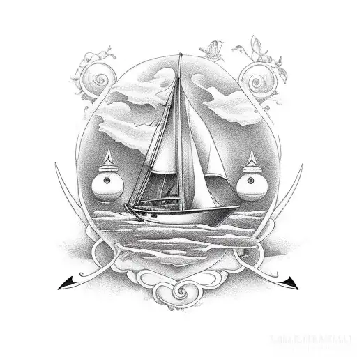 Sail Boat With Frog And Sparrow