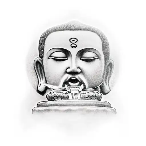 Jesus Drinking Water Budda Under Fountain