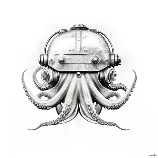 Octopus With Diver Helmet In Steam Punk Style