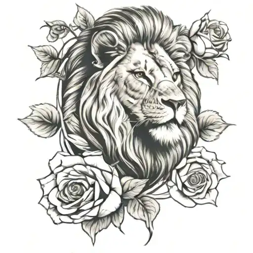Lion Head And Rose Intertwined