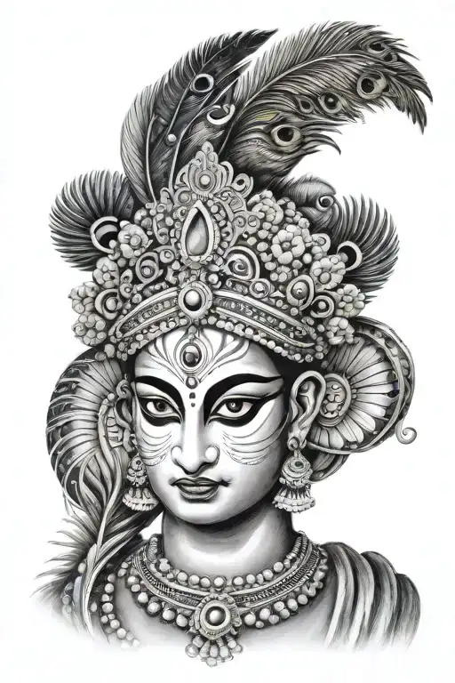 Krishna God With Peacock Feather Tatoo Design Featuring
