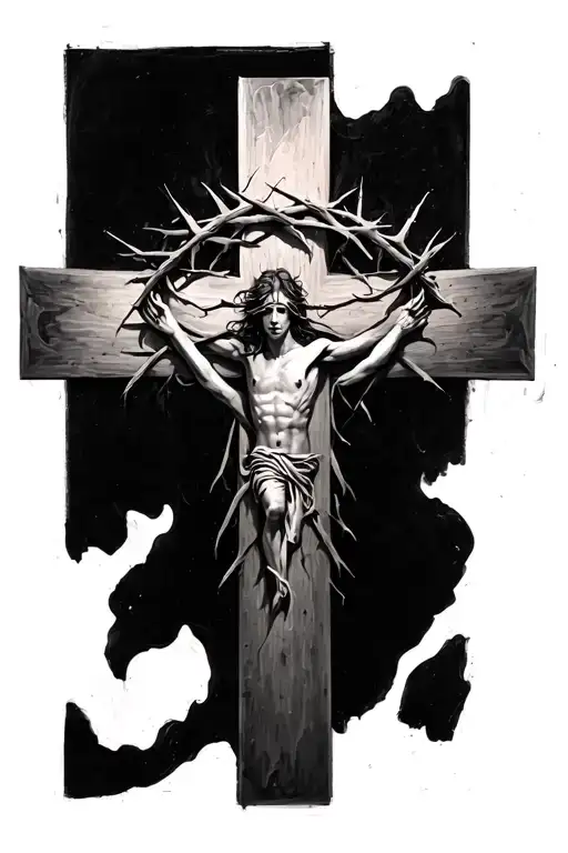Cross With Crown Of Thorns In The Middle