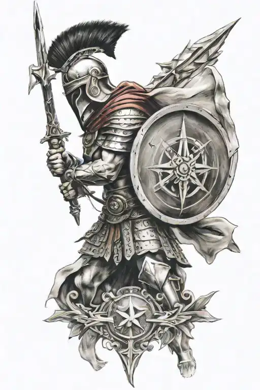 Spartan Warrior With Compass Rose