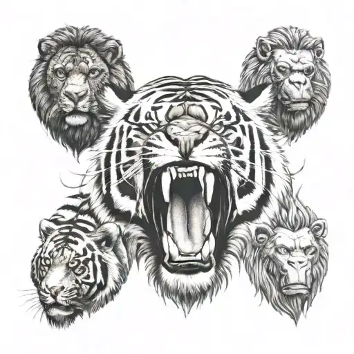 Tiger And Gorilla Chest Tattoo Featuring Elements Related