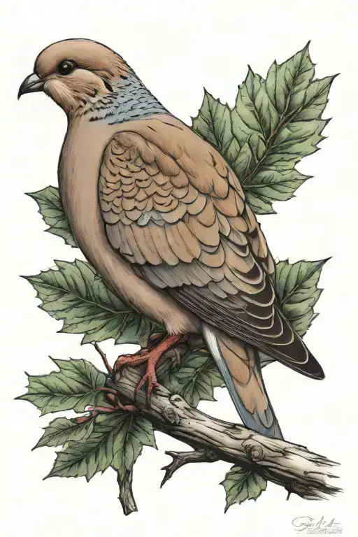 Mourning Dove Sitting On A Maple Branch Representing