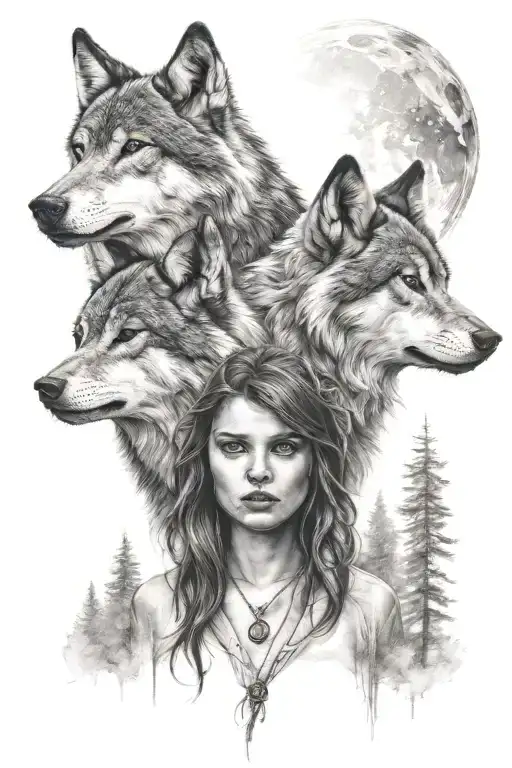 A Girl And A Wolf Standing