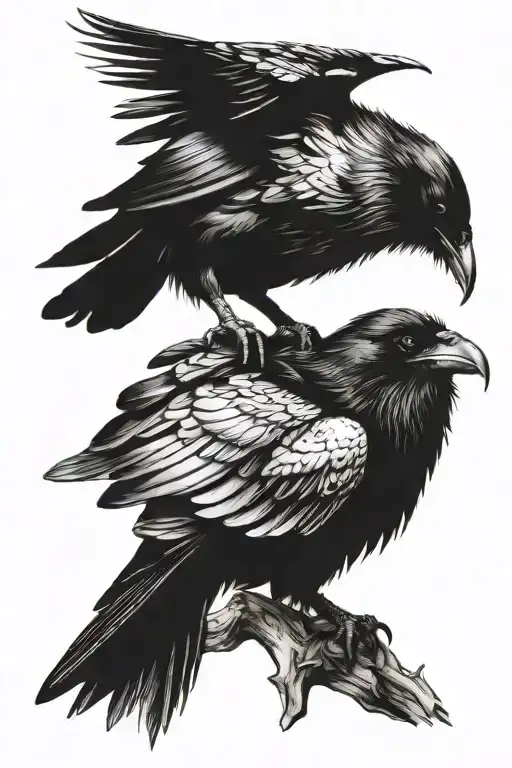 Blackwork Realistic Raven Perched