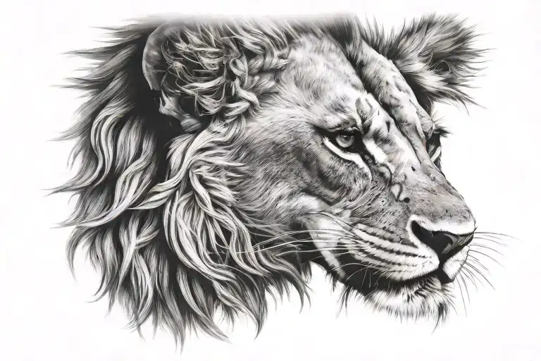 Lion Head Looking Right And Very Mean