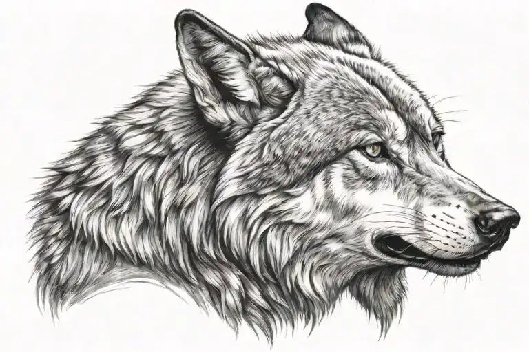 Wolf Head Looking Right And Very Mean