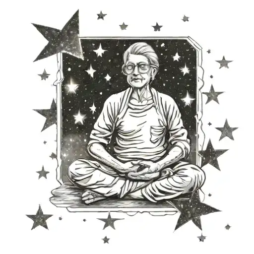 A Serene Scene Of A Teacher Meditating Under A Galaxy Of Stars
