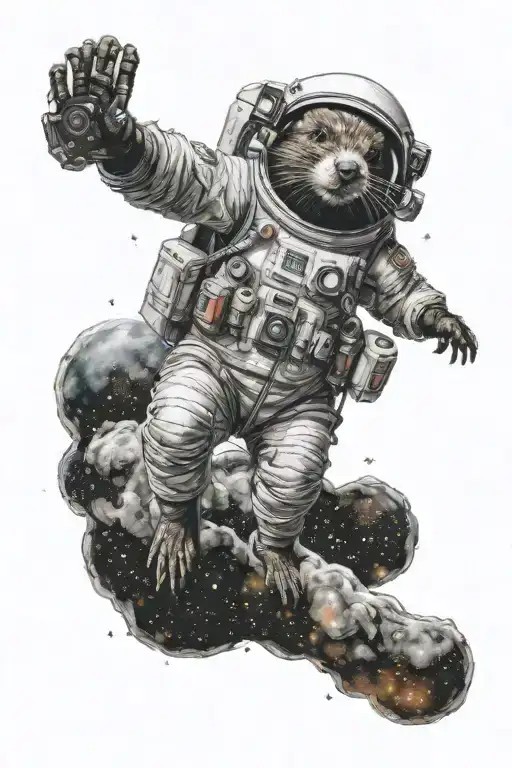 Beaver In A Space Suit Floating In Deep Space Galaxies And Stars In The Background