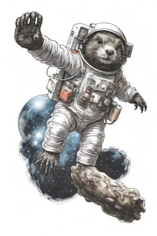 Beaver In A Space Suit Floating In Deep Space Galaxies And Stars In The Background