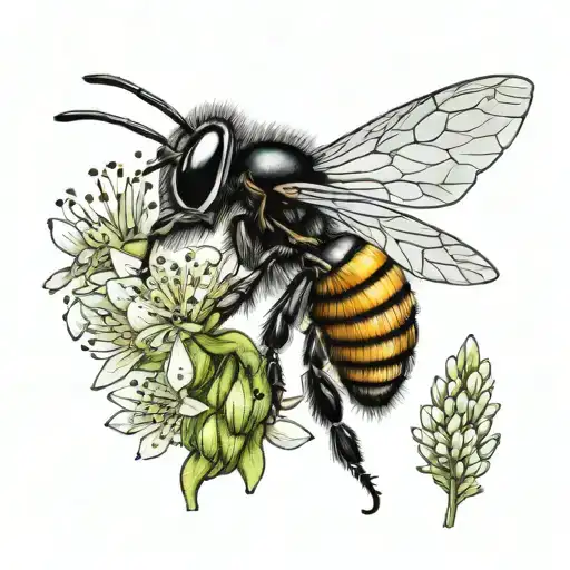 Australian Native Bee On Endemic Australian Flower With Scientific Name In Cursive