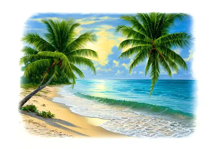 Florida Beach Scene With Palm Trees
