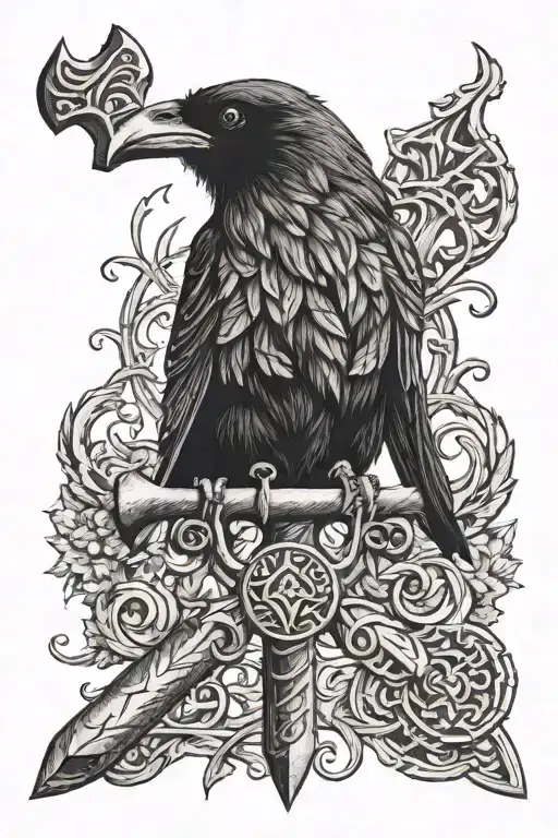 Raven Slavic Runes Hammer Of Thor With Raven