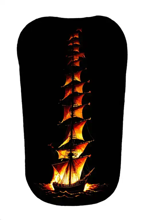 Multiple Spanish Galleons On Fire Flames