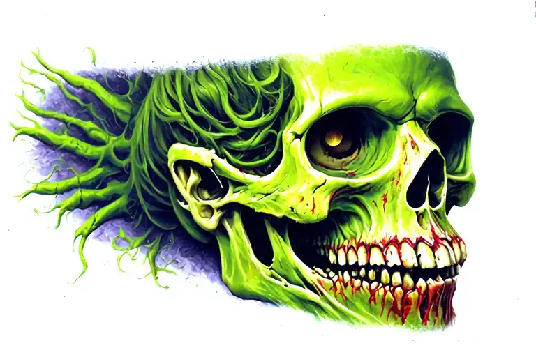 Green Skinned Zombie Skull