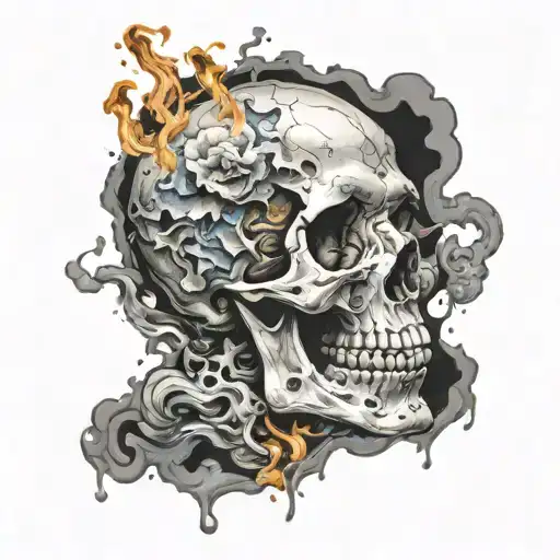 Skull That Starts Smoking And Disintegrates