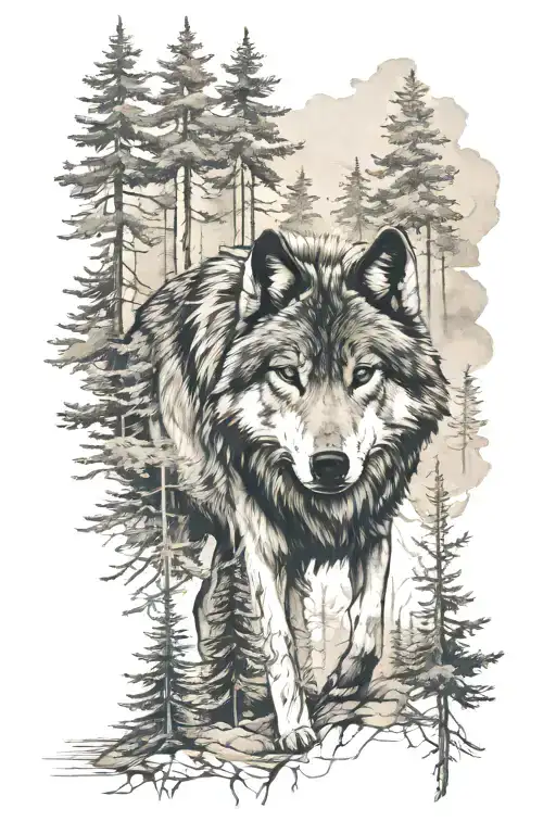Wolf In A Forest Landscape