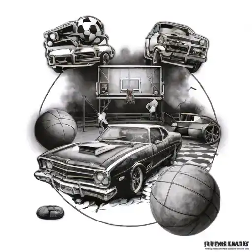 A Boxing Ring Surrounded By Classic Cars And Basketballs
