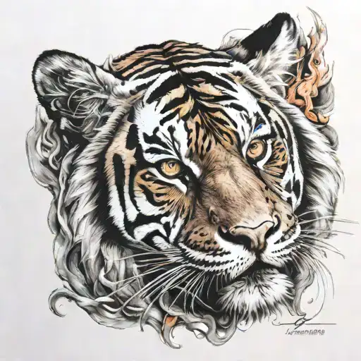 Tiger Surrounded In Fire