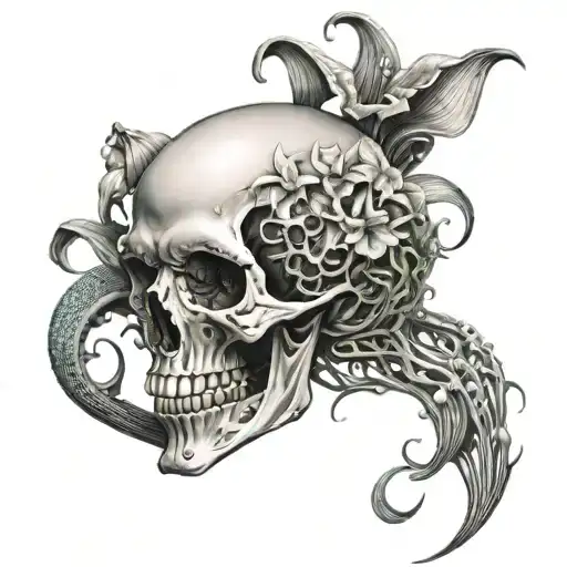A Skull Made Of Intertwined Calla Lilies And Jellyfish Tentacles